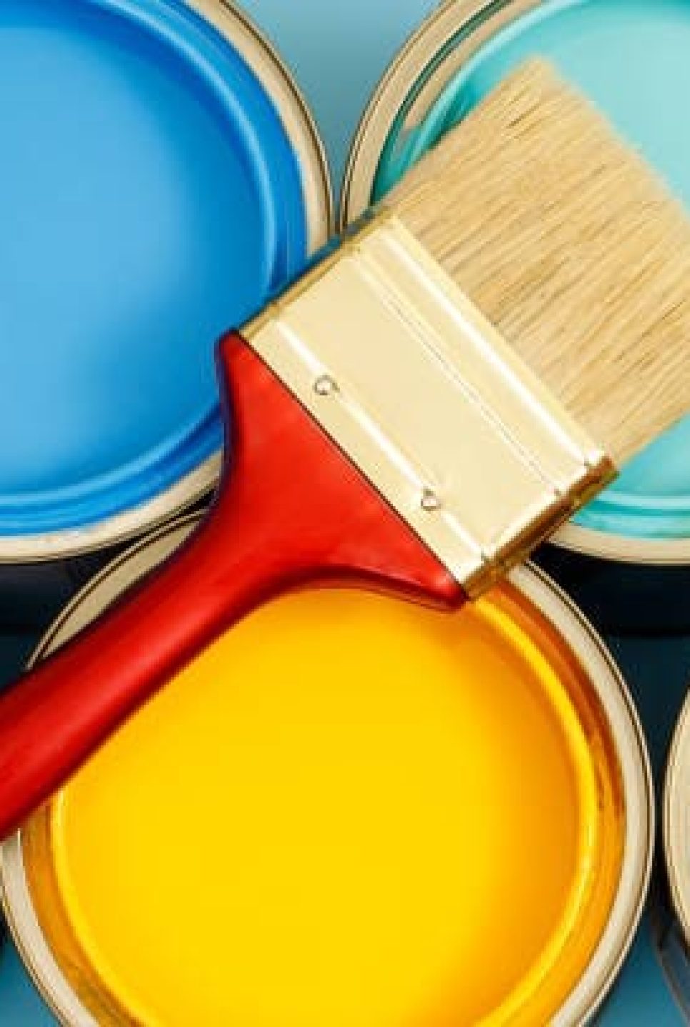Paint cans and paint brushes and how to choose the perfect interior paint color and good for health